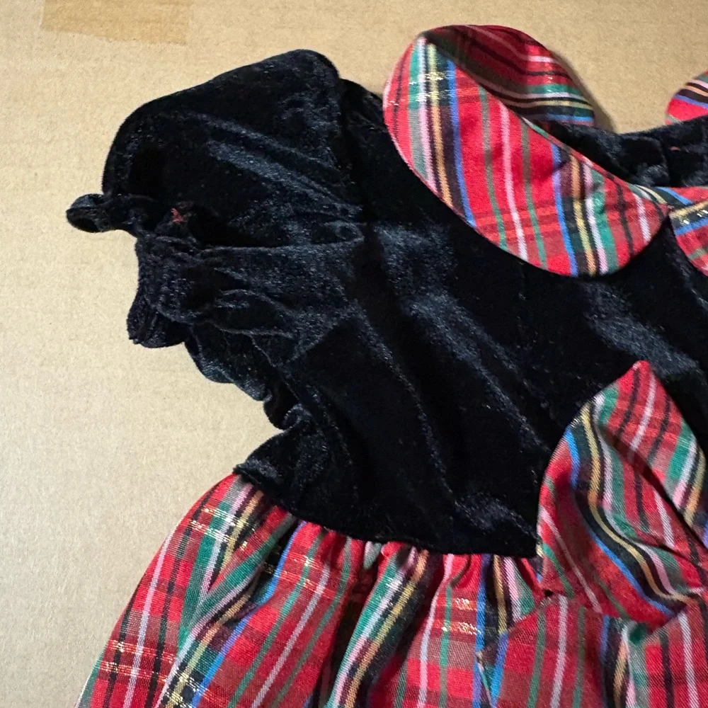 Good Lad‎ Girls Baby Christmas Romper 9 Month black velvet red plaid holiday NWT